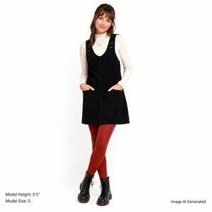 Corduroy Jumper Black Mini Dress  Womens Small Back to School 4 Pocket Pinafore